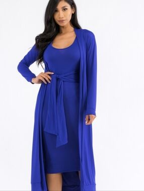 Royal Blue Soft Cardigan & Dress Set
